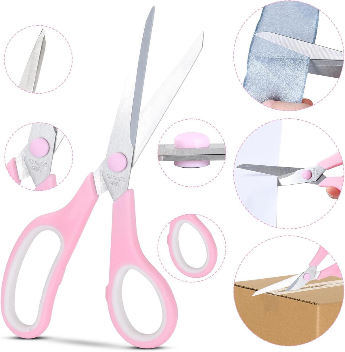 Pink Scissors, 7.5" All Purpose Scissor for Office and Home (3 Pack)