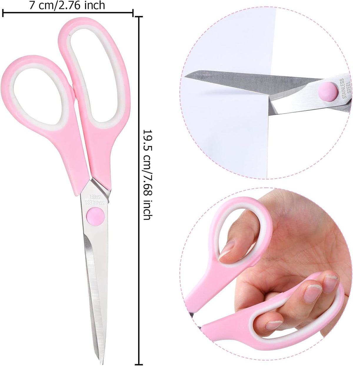 Pink Scissors, 7.5" All Purpose Scissor for Office and Home (3 Pack)