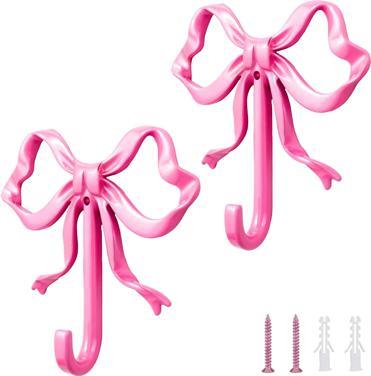 Bow Wall Hook - Sturdy Metal Coat Hook for Coats, Hats & Bags - Perfect for Kids' Rooms, Entryways & Bathrooms (Pink, L)