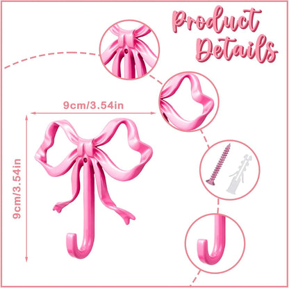 Bow Wall Hook - Sturdy Metal Coat Hook for Coats, Hats & Bags - Perfect for Kids' Rooms, Entryways & Bathrooms (Pink, L)