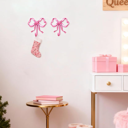 Bow Wall Hook - Sturdy Metal Coat Hook for Coats, Hats & Bags - Perfect for Kids' Rooms, Entryways & Bathrooms (Pink, L)