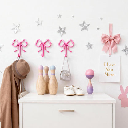 Bow Wall Hook - Sturdy Metal Coat Hook for Coats, Hats & Bags - Perfect for Kids' Rooms, Entryways & Bathrooms (Pink, L)