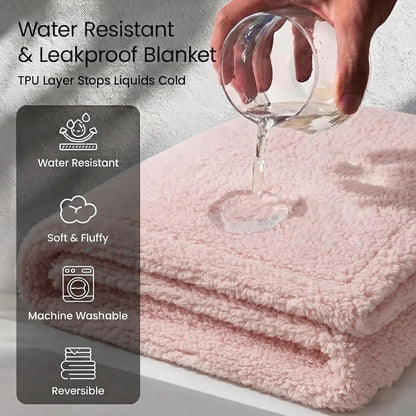 Waterproof Pink Dog Blanket Reversible Sherpa Fluffy Calming Pet Blankets Bed Cover for Puppy Leakproof Sofa Couch Throw Covers Cat-L-57x65in