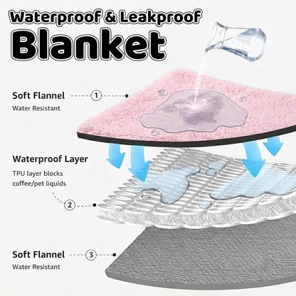 Waterproof Pink Dog Blanket Reversible Sherpa Fluffy Calming Pet Blankets Bed Cover for Puppy Leakproof Sofa Couch Throw Covers Cat-L-57x65in
