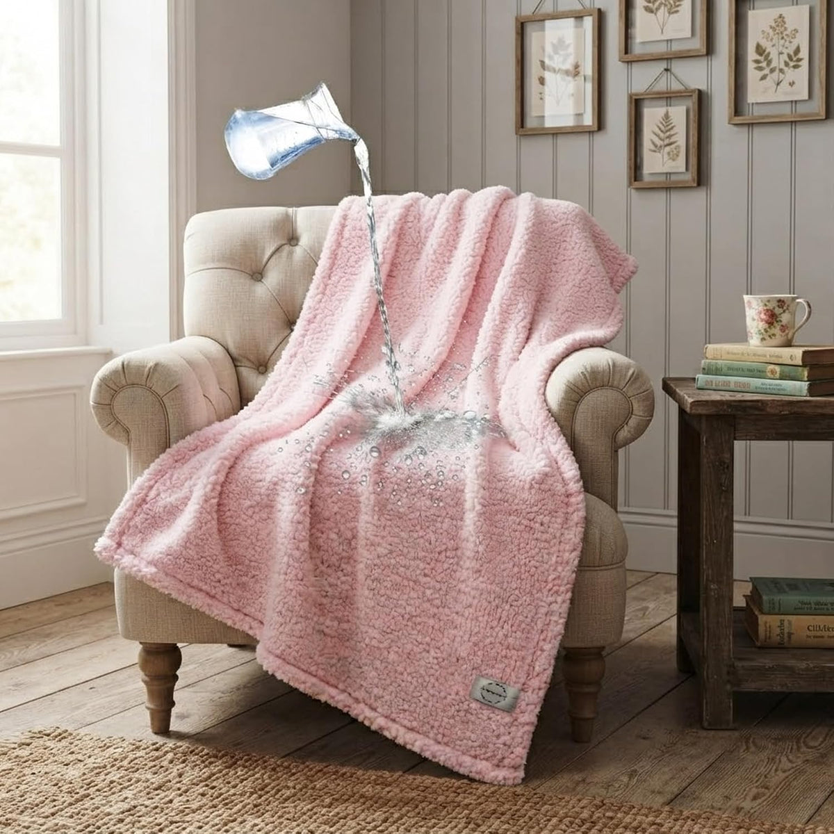 Waterproof Pink Dog Blanket Reversible Sherpa Fluffy Calming Pet Blankets Bed Cover for Puppy Leakproof Sofa Couch Throw Covers Cat-L-57x65in