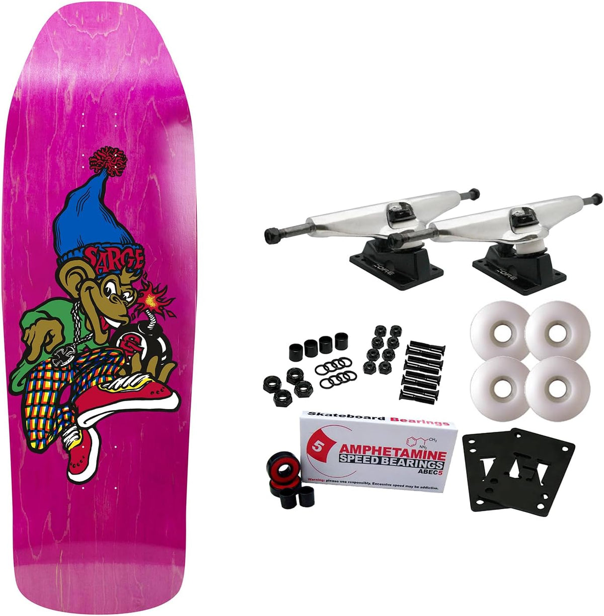 New Deal Skateboard Complete Danny Sargent Monkey Bomb Pink 9.62" x 31"