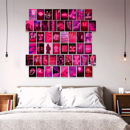 50 PCS Wall Collage Kit Aesthetic Pictures, Pink Neon Room Decor Posters for Room Aesthetic, Dorm Photo Wall Decor for Teen Girls, VSCO Girl Bedroom Decor (4x6 Inch)