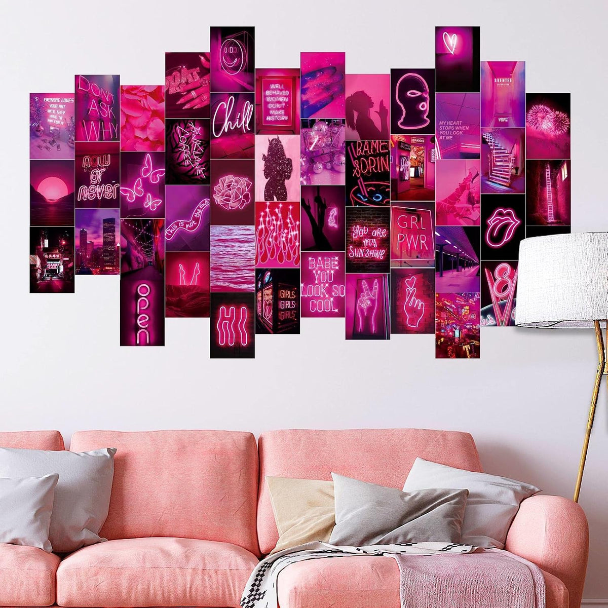 50 PCS Wall Collage Kit Aesthetic Pictures, Pink Neon Room Decor Posters for Room Aesthetic, Dorm Photo Wall Decor for Teen Girls, VSCO Girl Bedroom Decor (4x6 Inch)