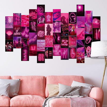 50 PCS Wall Collage Kit Aesthetic Pictures, Pink Neon Room Decor Posters for Room Aesthetic, Dorm Photo Wall Decor for Teen Girls, VSCO Girl Bedroom Decor (4x6 Inch)