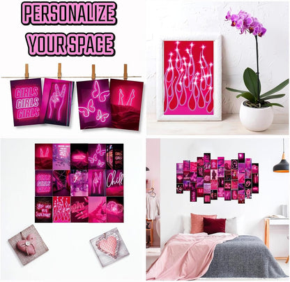 50 PCS Wall Collage Kit Aesthetic Pictures, Pink Neon Room Decor Posters for Room Aesthetic, Dorm Photo Wall Decor for Teen Girls, VSCO Girl Bedroom Decor (4x6 Inch)