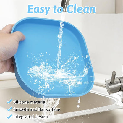 2PCS Silicone Cat Bowls Set 7.1 x 7.1 in Shallow Dog Dish Whisker Friendly Cat Food Plate for Dry & Wet Food Dishwasher Safe Non-Slip Pet Feeding Bowls for Kittens and Puppies (Pink+Blue)