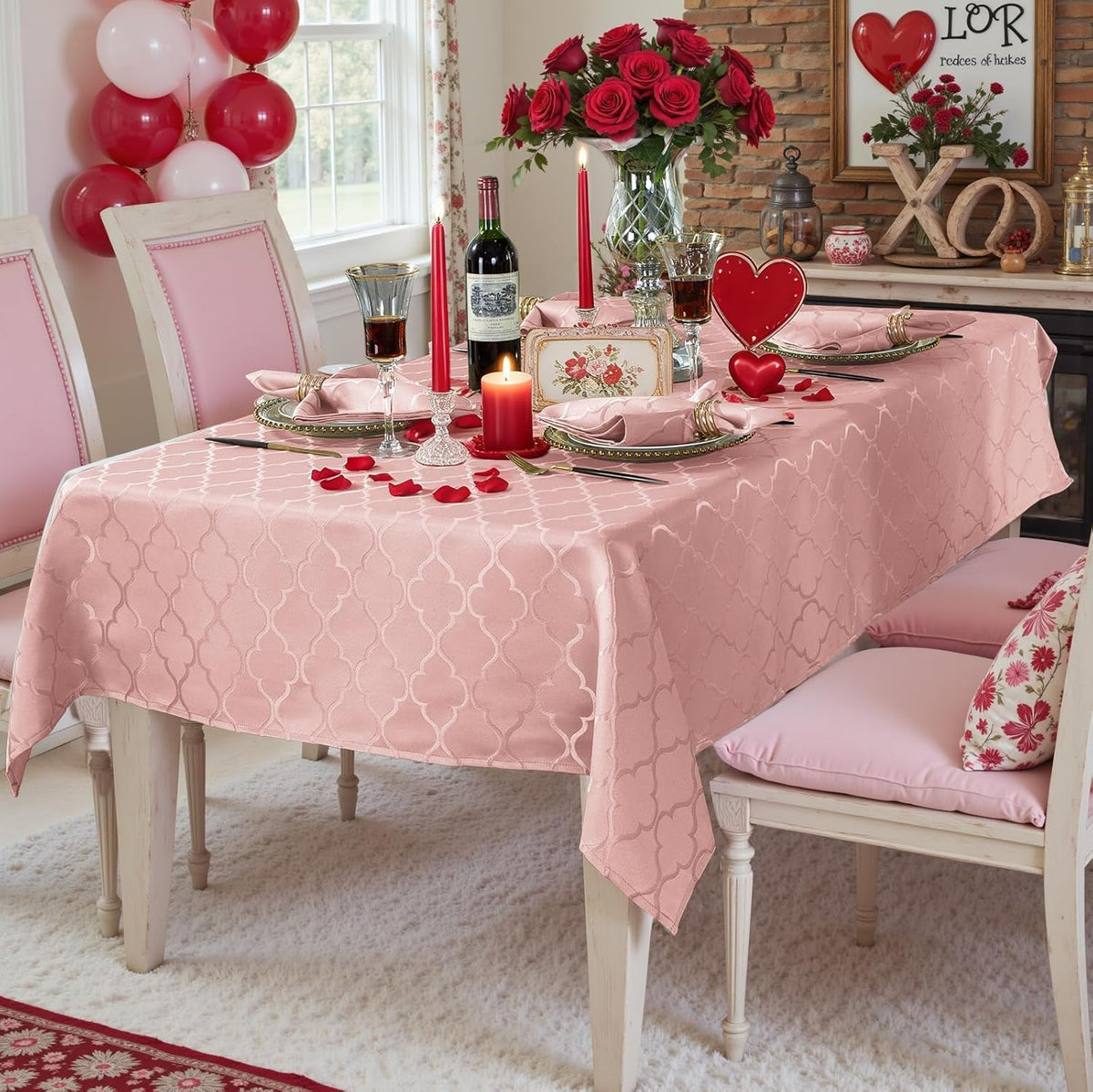 Jacquard Tablecloth Rectangle, Pink, 52 x 70 Inch