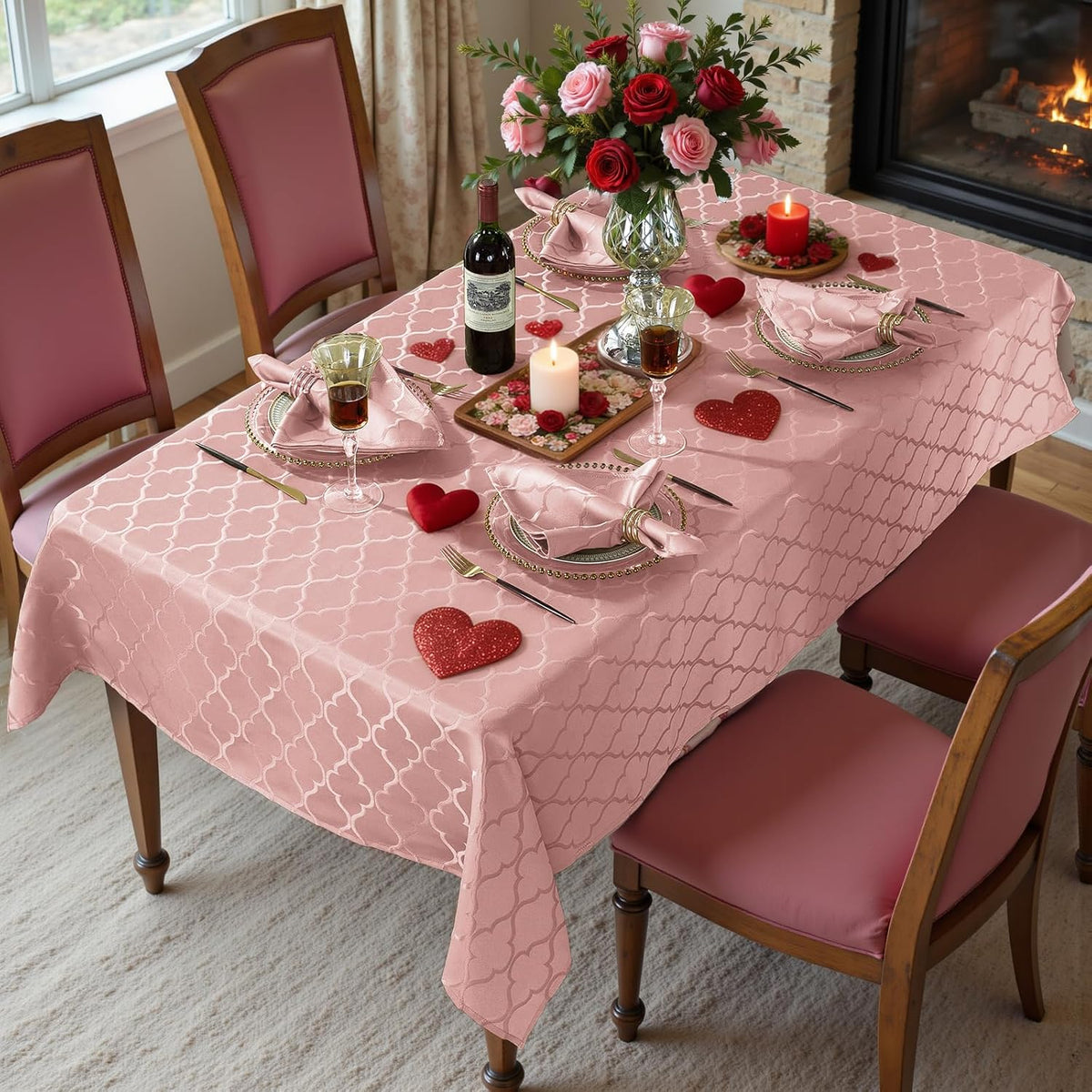 Jacquard Tablecloth Rectangle, Pink, 52 x 70 Inch