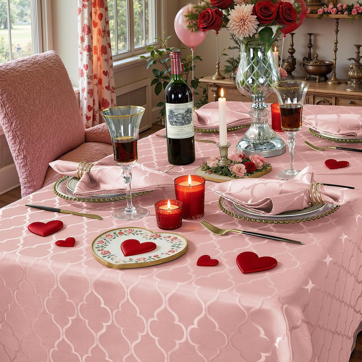 Jacquard Tablecloth Rectangle, Pink, 52 x 70 Inch