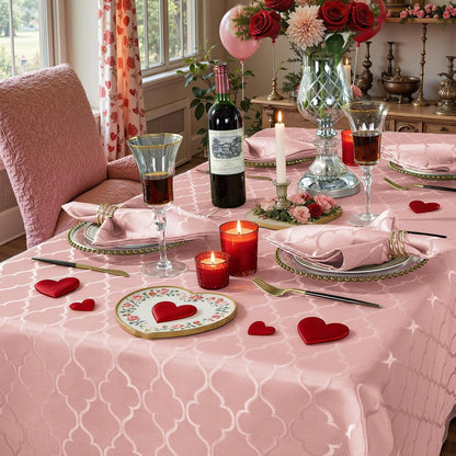 Jacquard Tablecloth Rectangle, Pink, 52 x 70 Inch