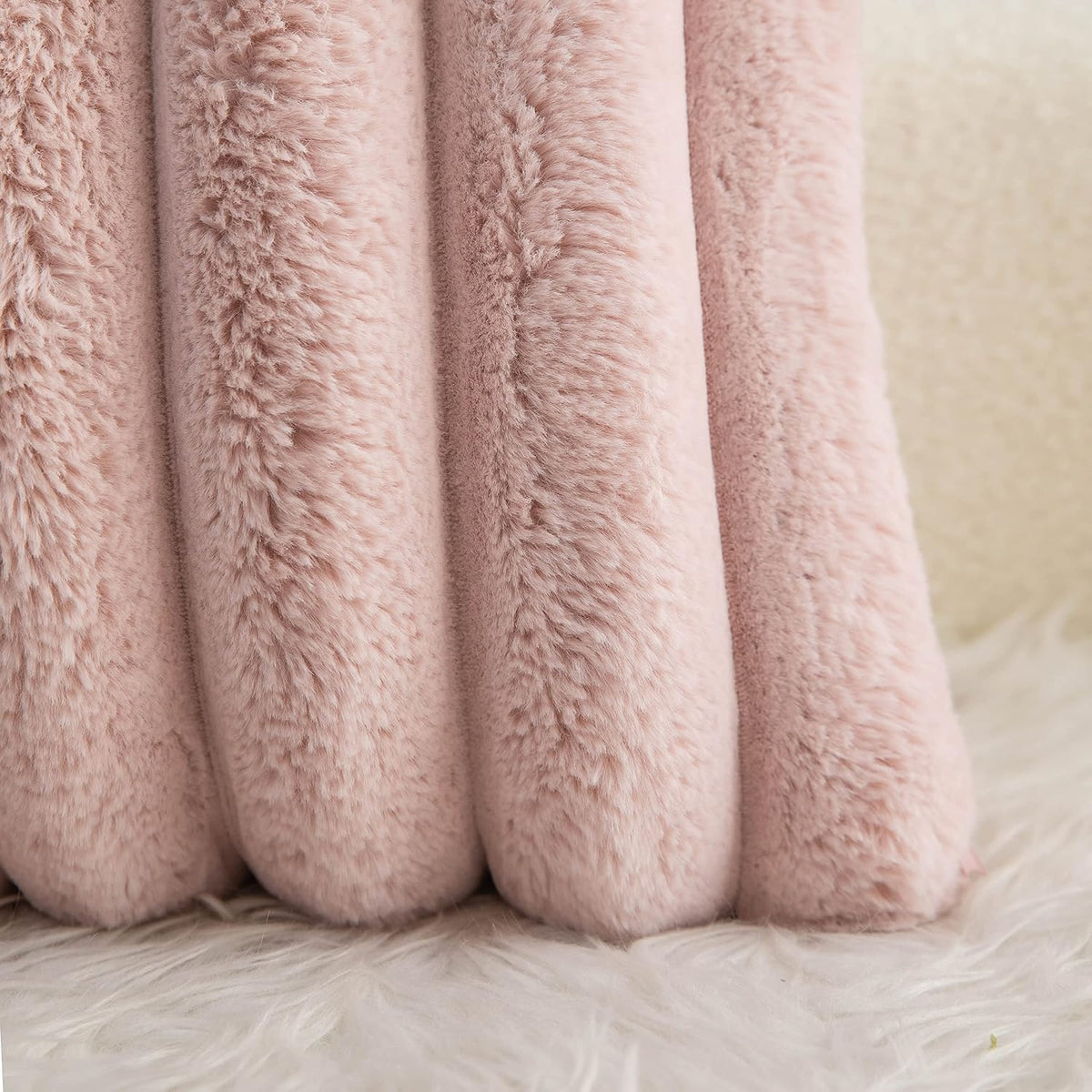 Pink Faux Fur Cozy Soft Striped Decorative Throw Pillow Covers 12x20 inch Set of 2,Velvet Pillowcase Cushion Case for Sofa Couch