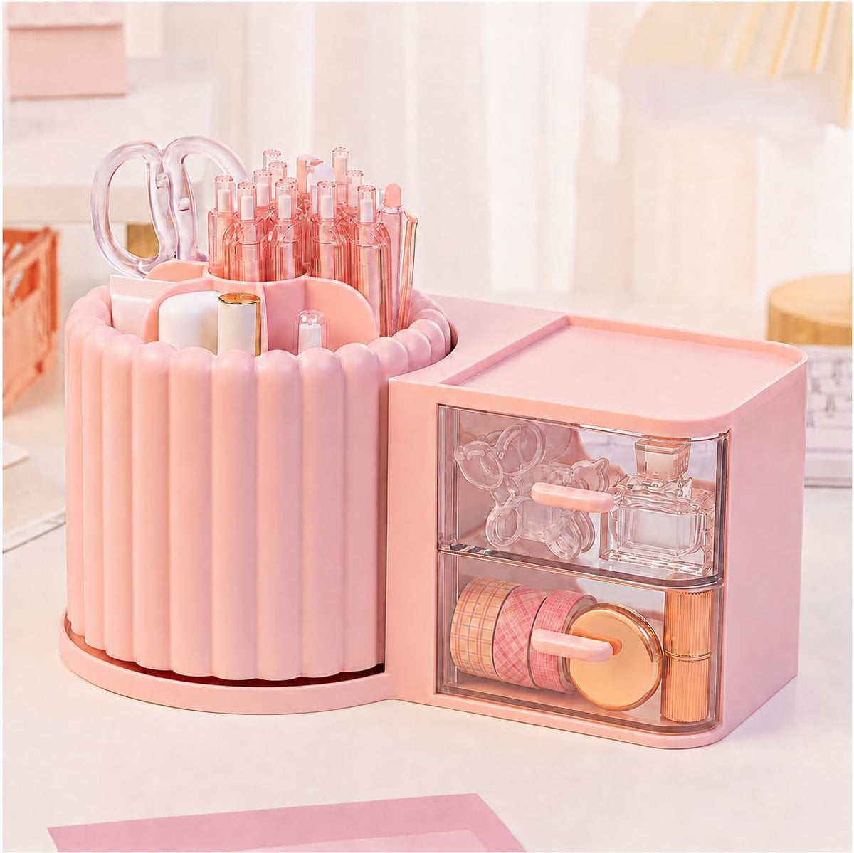 360 Rotating Makeup Organizer Countertop with 2 Drawers