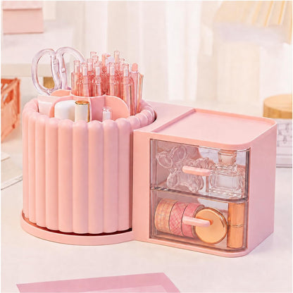 360 Rotating Makeup Organizer Countertop with 2 Drawers