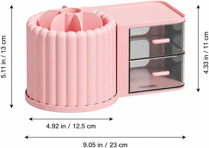 360 Rotating Makeup Organizer Countertop with 2 Drawers