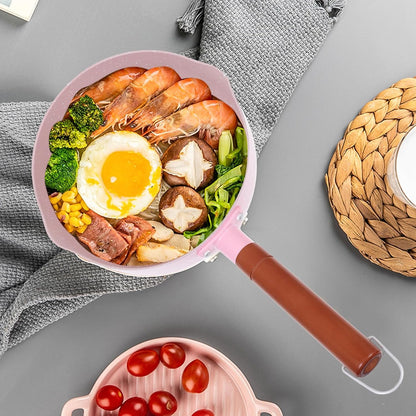 Pink 18cm Maifan Stone Milk Pot with Handle, Nonstick Food Cooking Saucepan, Small Complementary Food Soup Pan for Home Kitchen Use