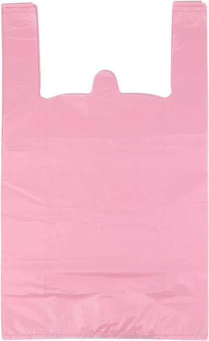 Pink Plastic Bags with Handles, T Shirt Bags 12x20 Inch, 50 Count
