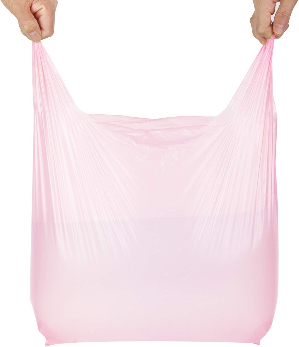 Pink Plastic Bags with Handles, T Shirt Bags 12x20 Inch, 50 Count