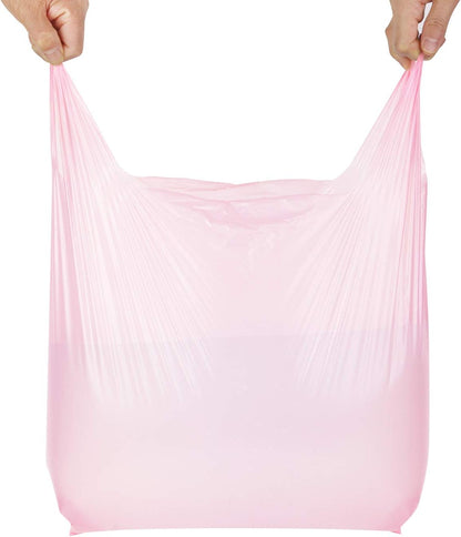 Pink Plastic Bags with Handles, T Shirt Bags 12x20 Inch, 50 Count