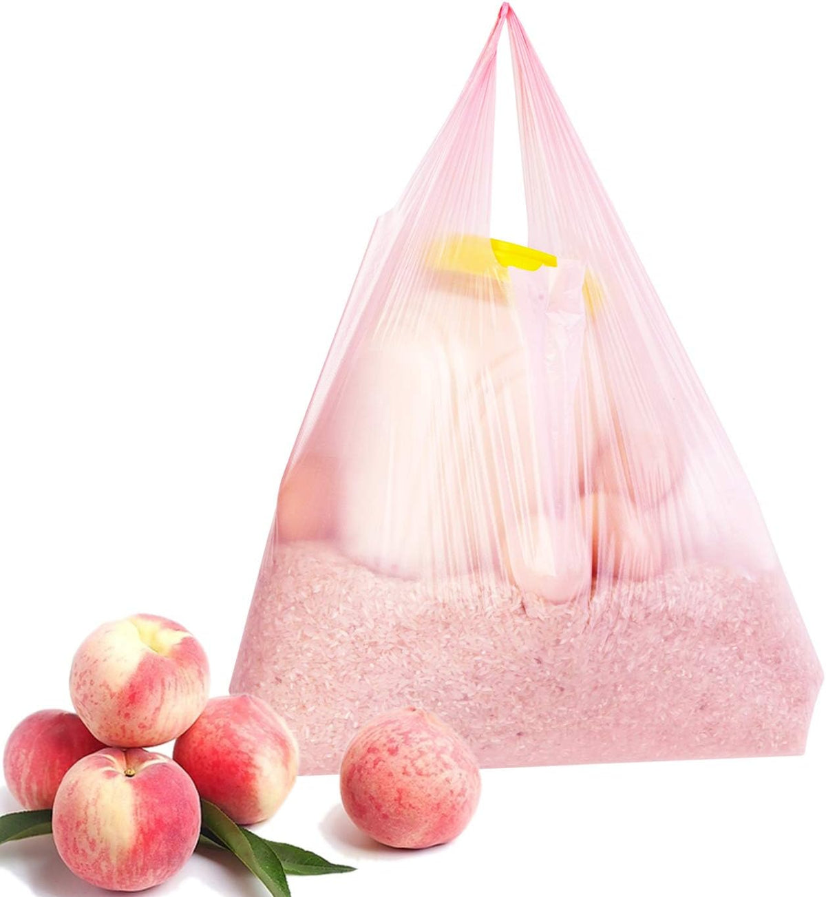 Pink Plastic Bags with Handles, T Shirt Bags 12x20 Inch, 50 Count