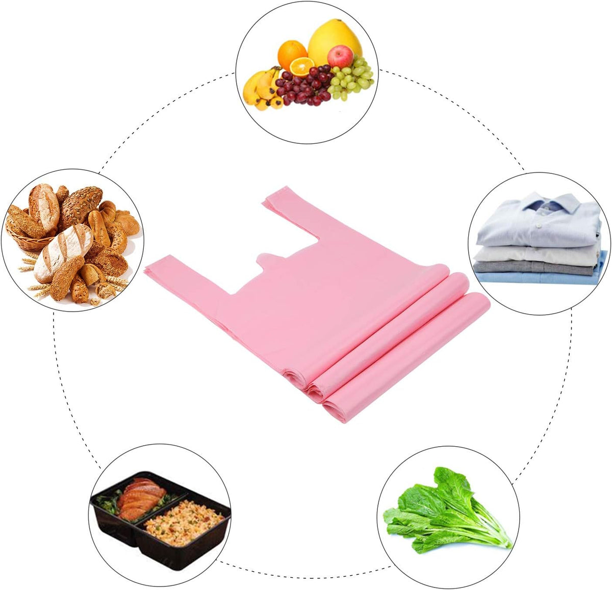 Pink Plastic Bags with Handles, T Shirt Bags 12x20 Inch, 50 Count
