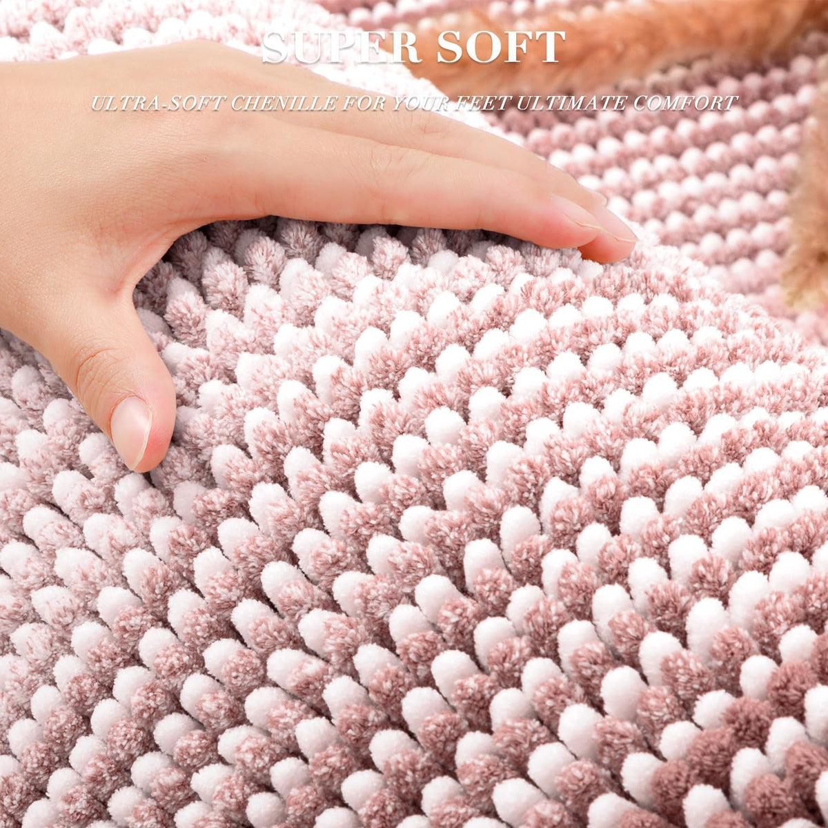 Bathroom Rugs Sets 2 Piece, Non Slip Striped Bath Mats, Mist Pink
