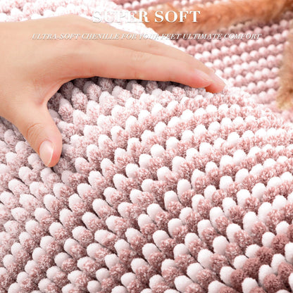 Bathroom Rugs Sets 2 Piece, Non Slip Striped Bath Mats, Mist Pink
