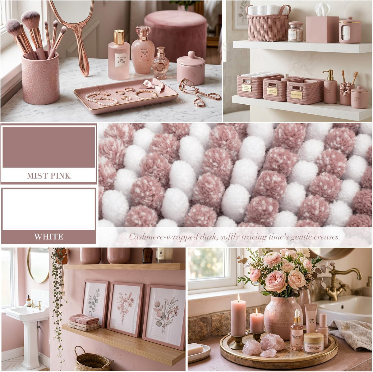 Bathroom Rugs Sets 2 Piece, Non Slip Striped Bath Mats, Mist Pink