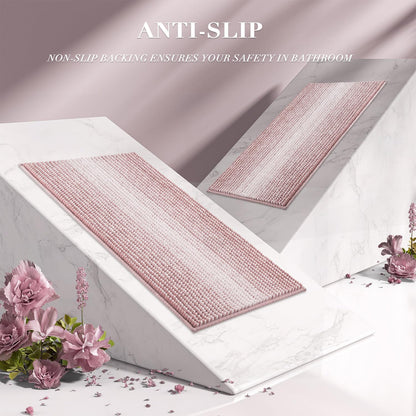 Bathroom Rugs Sets 2 Piece, Non Slip Striped Bath Mats, Mist Pink