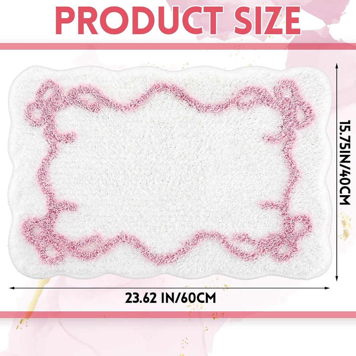 Bow Bathmat Rug with Scalloped Wavy Ripple Design, Microfiber Absorbent Non Slip Tufted Rug Aesthetic Coquette Room Decor for Floor Shower Kitchen 15.8 x 23.6 Inch(Pink)
