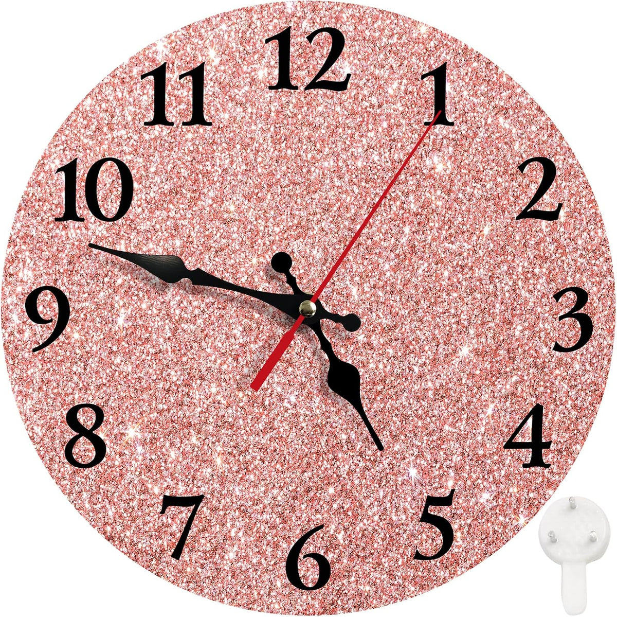 Round Wall Clock Silent Non-Ticking 12", Rose Pink