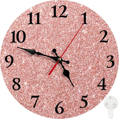 Round Wall Clock Silent Non-Ticking 12", Rose Pink