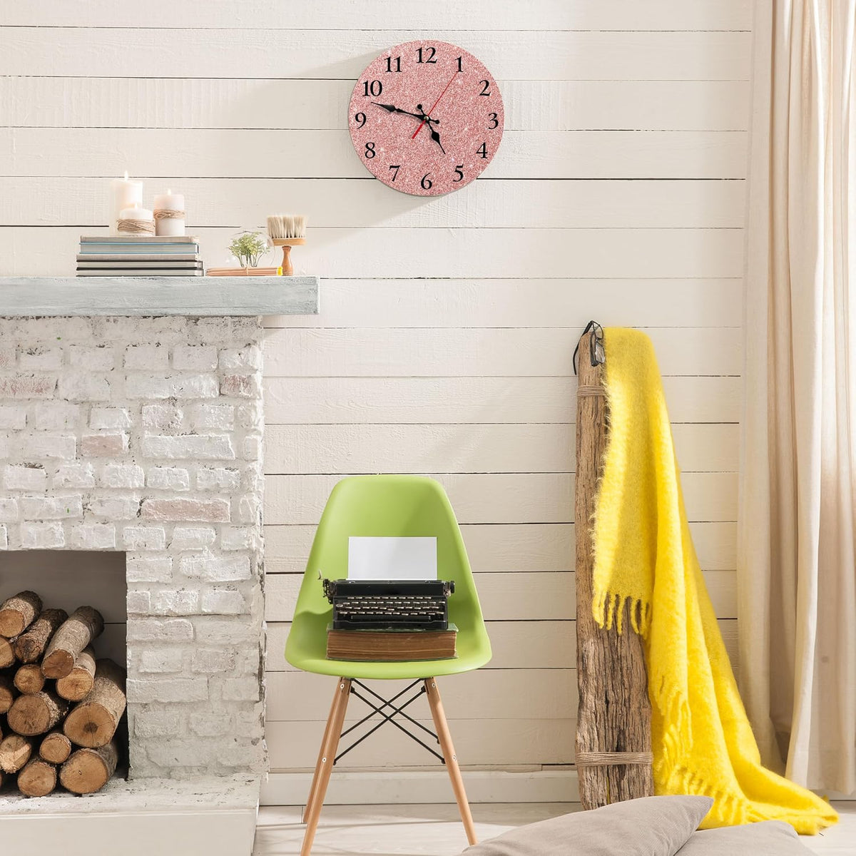 Round Wall Clock Silent Non-Ticking 12", Rose Pink