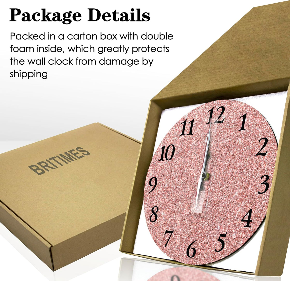 Round Wall Clock Silent Non-Ticking 12", Rose Pink