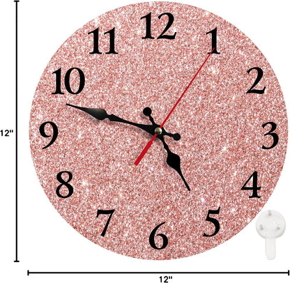 Round Wall Clock Silent Non-Ticking 12", Rose Pink