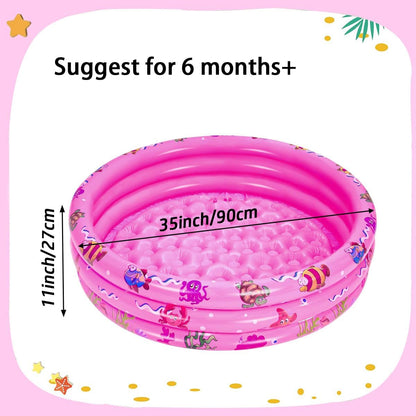 Inflatable Baby Kiddie Pools, 3 Rings Round Swimming Pool, Toddler Fun Water Swim Beach Floaties Toys, Kids Fishing Pond Ball Pit Pool, Small Infant Pool (Pink, 35 inch)