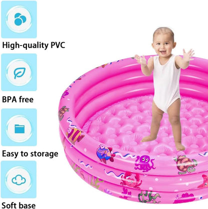 Inflatable Baby Kiddie Pools, 3 Rings Round Swimming Pool, Toddler Fun Water Swim Beach Floaties Toys, Kids Fishing Pond Ball Pit Pool, Small Infant Pool (Pink, 35 inch)
