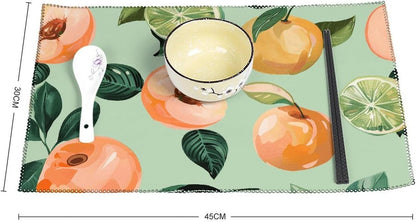 with Peach Pattern Placemats Set of 4 Heat Resistant Place Mats for Dining Table Non-Slip Placemat Easy Clean Washable Table Mats for Kitchen Table Indoor/Outdoor
