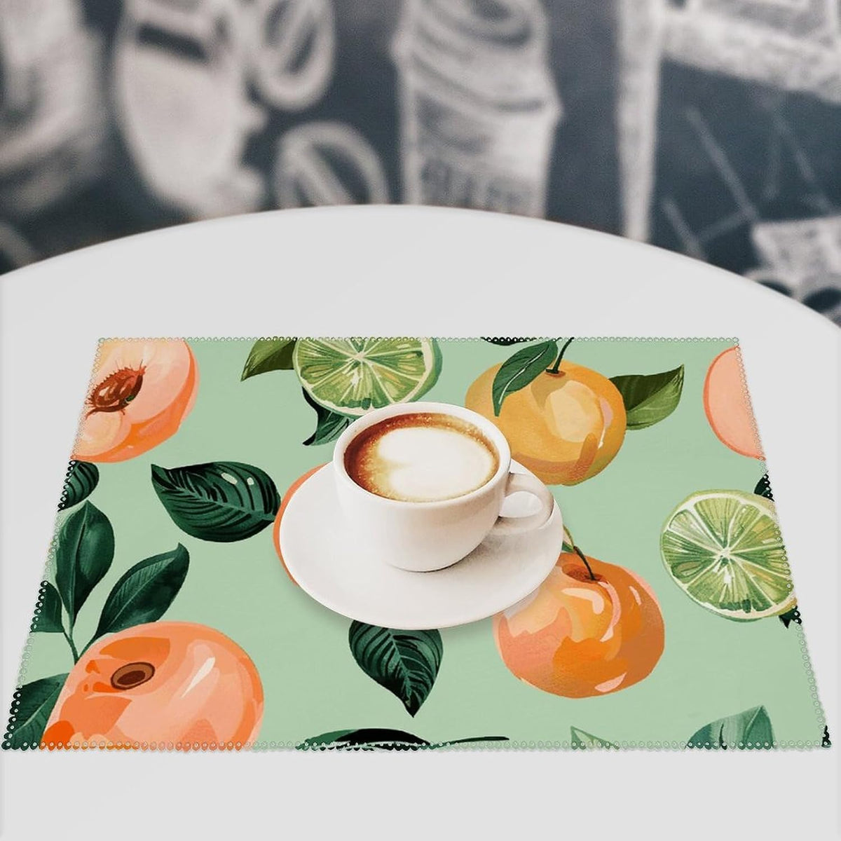 with Peach Pattern Placemats Set of 4 Heat Resistant Place Mats for Dining Table Non-Slip Placemat Easy Clean Washable Table Mats for Kitchen Table Indoor/Outdoor