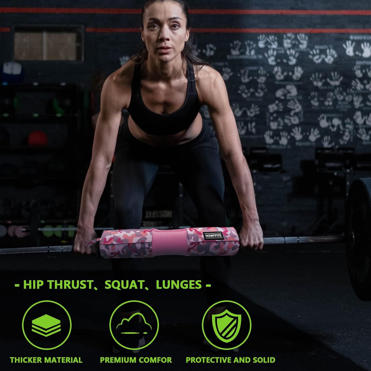 Barbell Pad Built-in Anti-Slide Design for Hip Thrusts, Squats and Lunges, Neck & Shoulder Protective Pad - Fits Standard and Olympic Bars