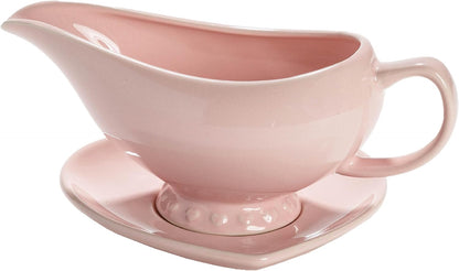 Paris Hilton Ceramic Gravy Boat with Heart-Shaped Saucer, Iconic Stoneware for Serving Gravy and Sauces, 16-Ounce Capacity, Pink