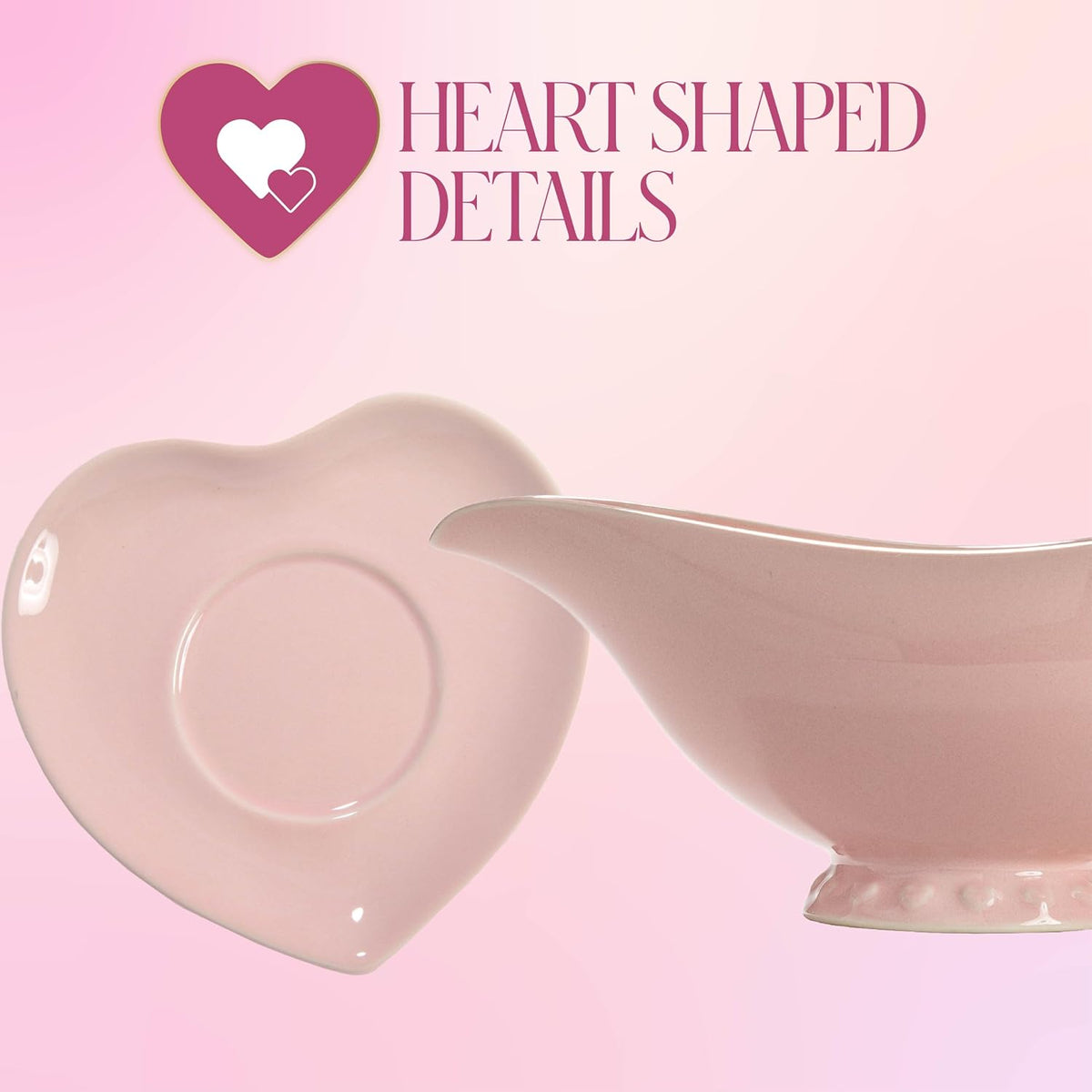 Paris Hilton Ceramic Gravy Boat with Heart-Shaped Saucer, Iconic Stoneware for Serving Gravy and Sauces, 16-Ounce Capacity, Pink