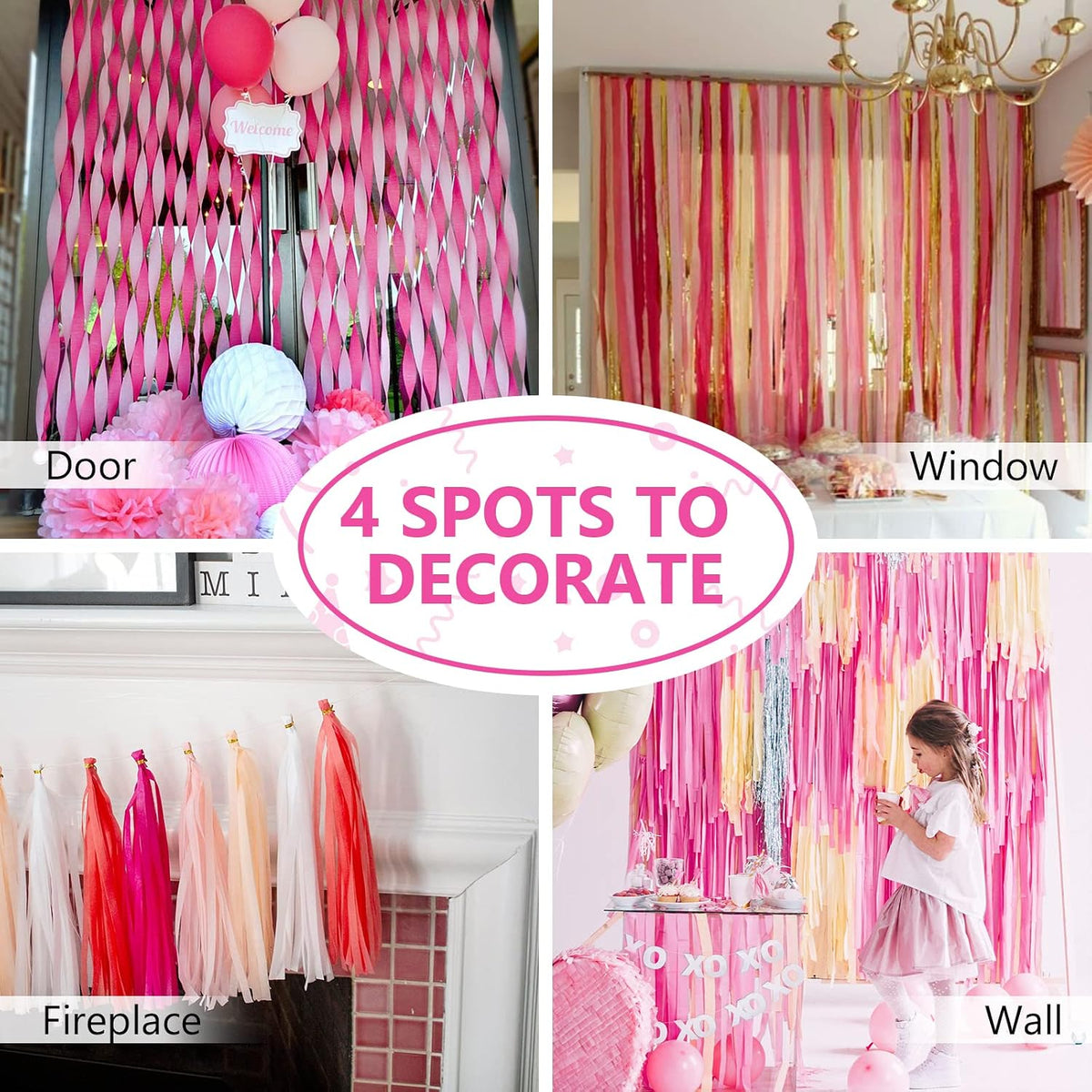 Hot Pink Crepe Paper Streamers 4pcs 328 FT Hot Pink Streamers