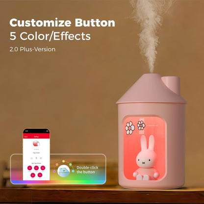 X Miffy Double Spray Humidifier 2.0 Smart App-Control RGB LED, Mini Cute Humidifier with Night Light, 500ml for Bedroom, Nursery/Office - Pink