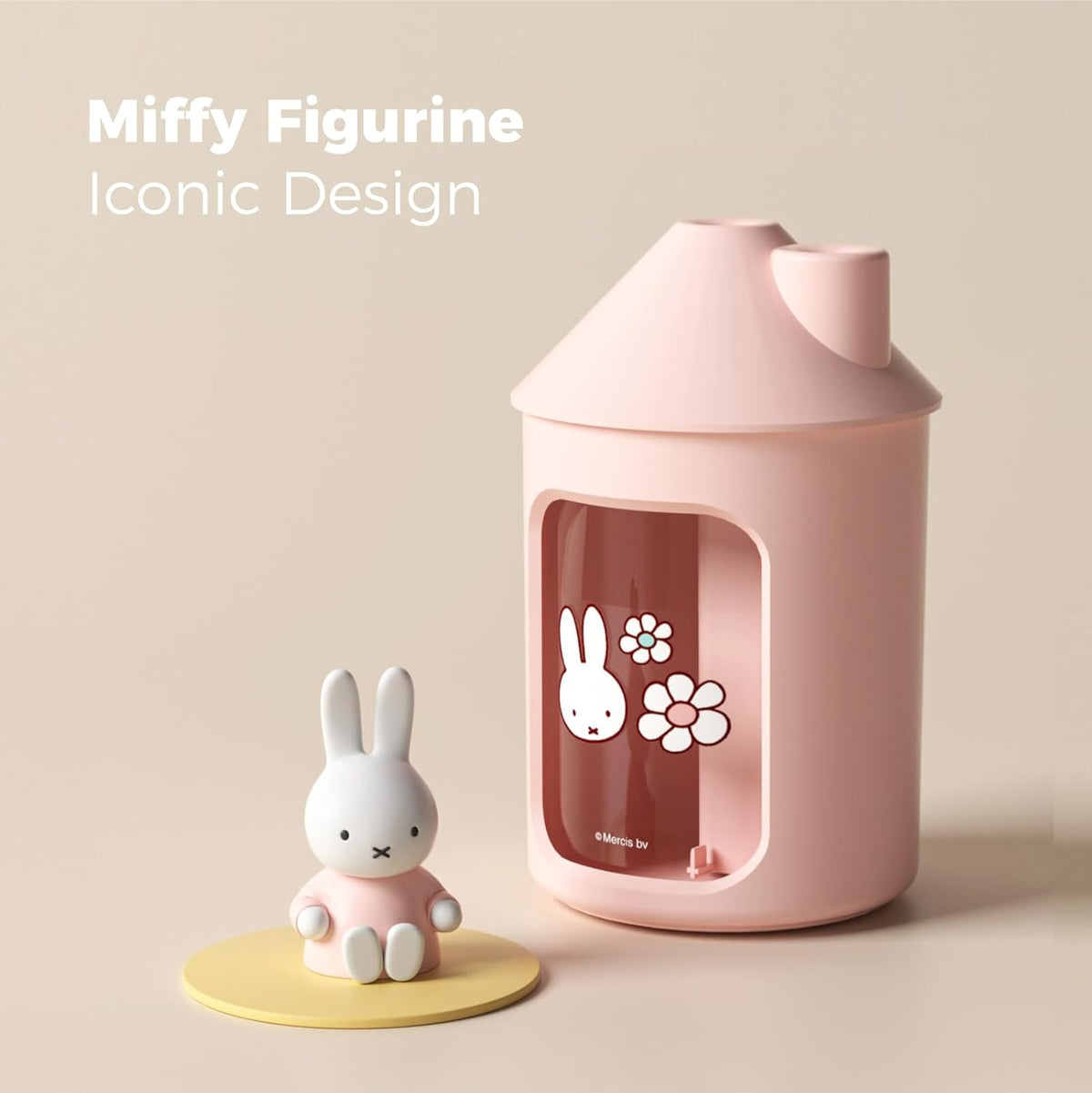 X Miffy Double Spray Humidifier 2.0 Smart App-Control RGB LED, Mini Cute Humidifier with Night Light, 500ml for Bedroom, Nursery/Office - Pink