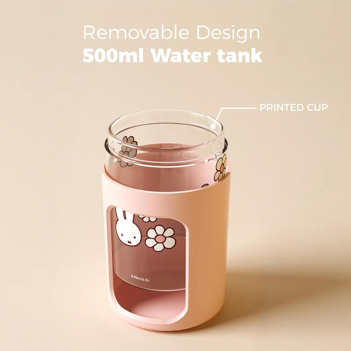 X Miffy Double Spray Humidifier 2.0 Smart App-Control RGB LED, Mini Cute Humidifier with Night Light, 500ml for Bedroom, Nursery/Office - Pink